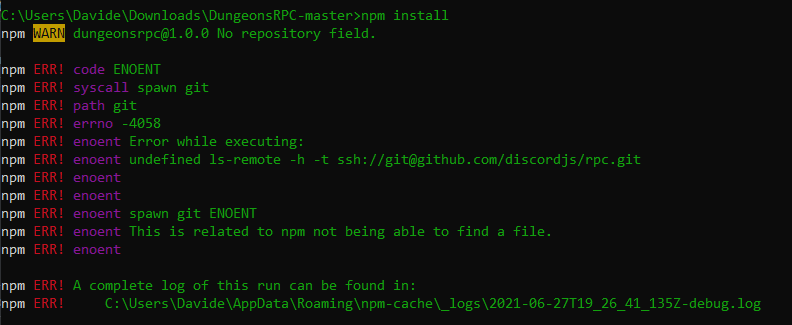 Windows 10 installation error · Issue #1 · battledash/DungeonsRPC · GitHub