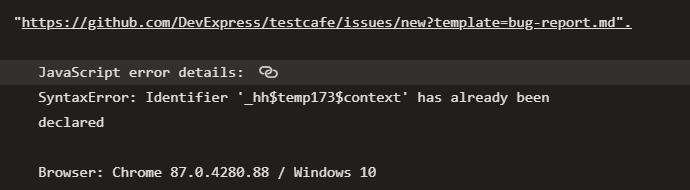 TestCafe modifies javascript files and throw error - variable has ...