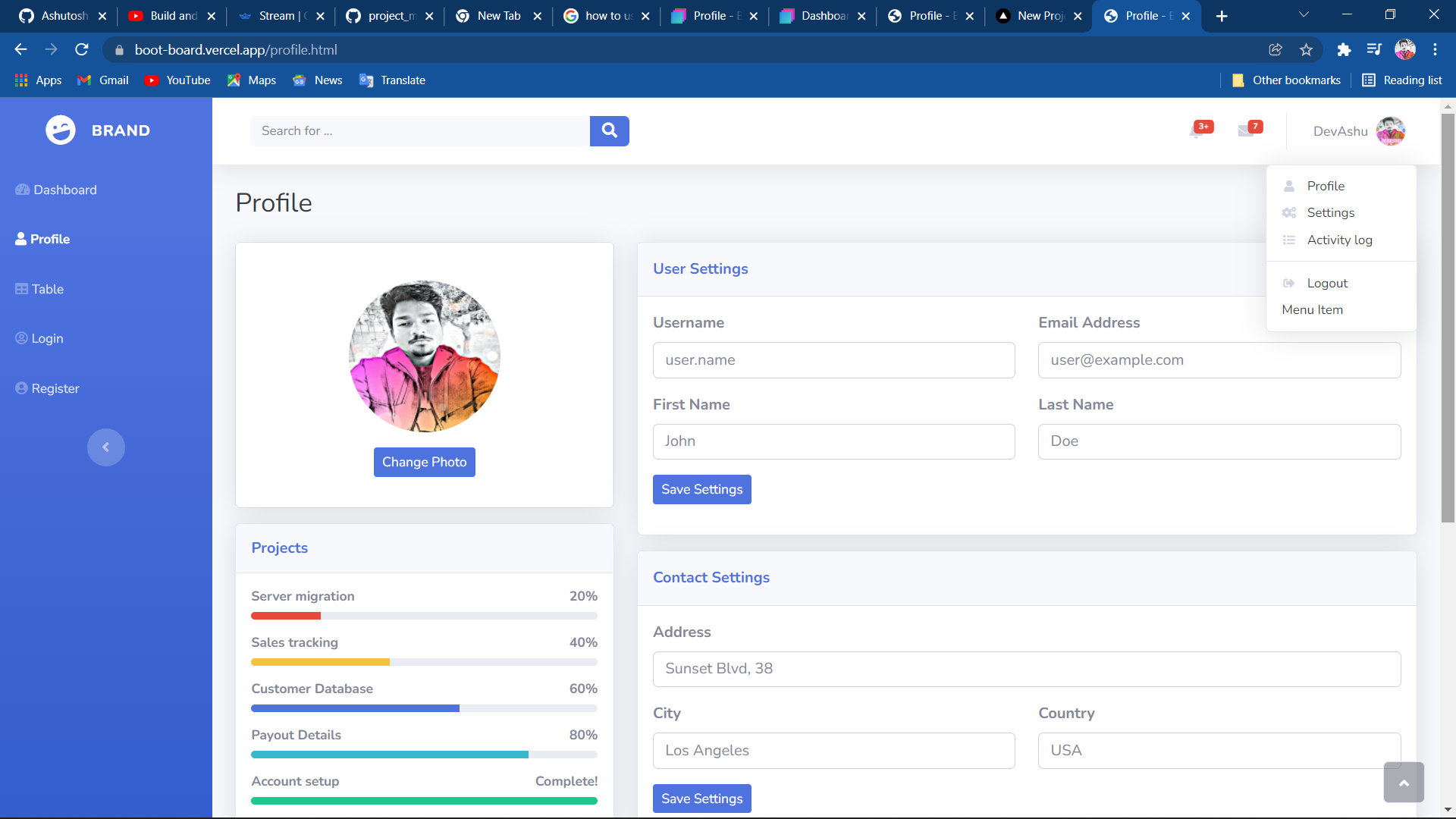 GitHub - Ashutosh102/BootBoard: Custom Dashboard using Bootstrap and ...