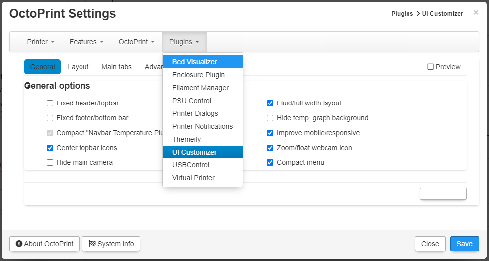 Dropdown menu hidden behind main tabs · Issue 34 · LazeMSS/OctoPrint