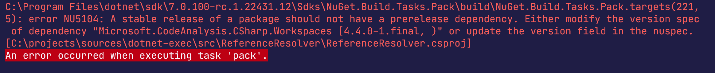 NU5104: A stable release of a package should not have a prerelease ...