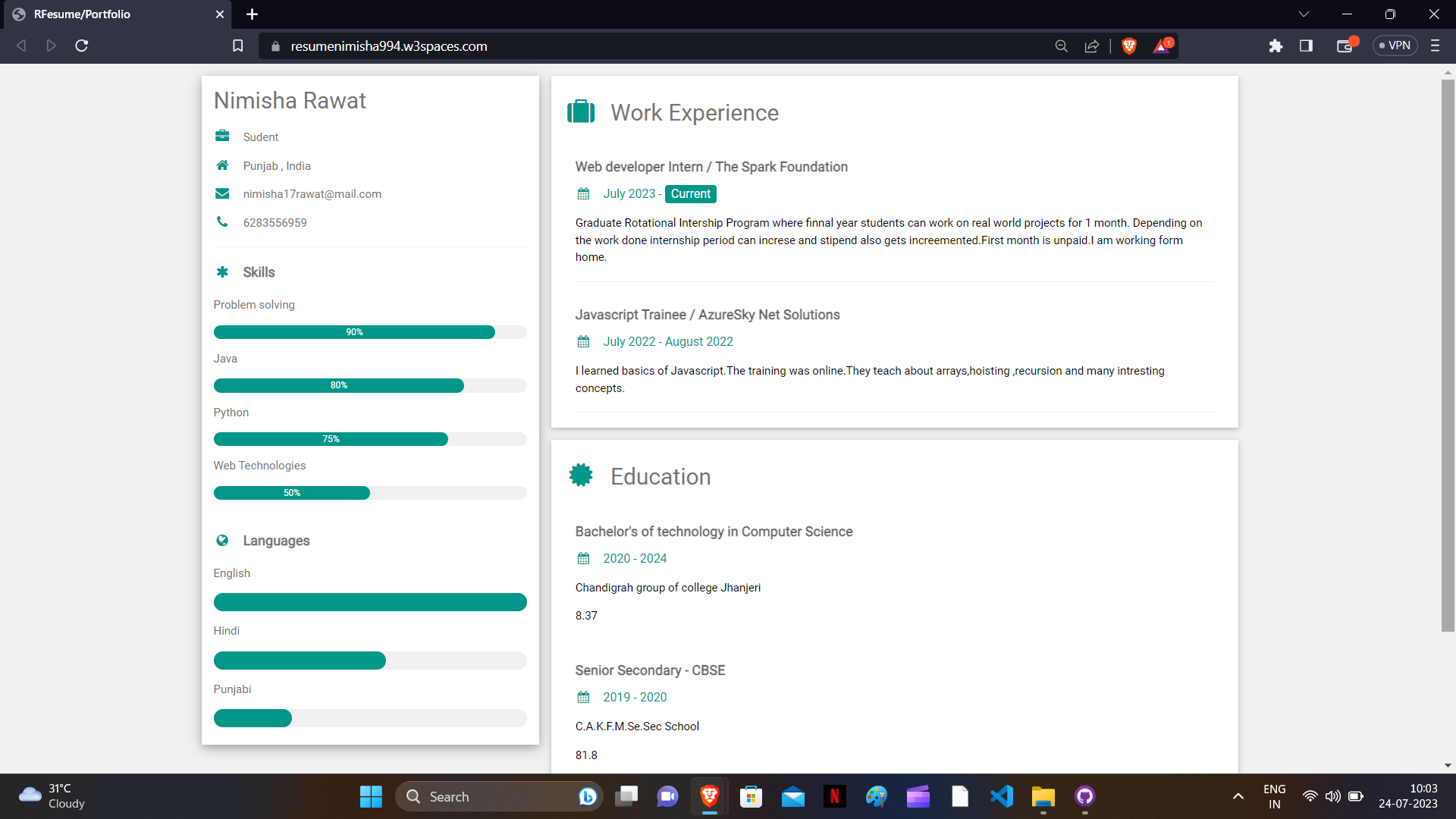 GitHub - NimishaRawat/Resume-Portfolio: A basic portfolio website using ...