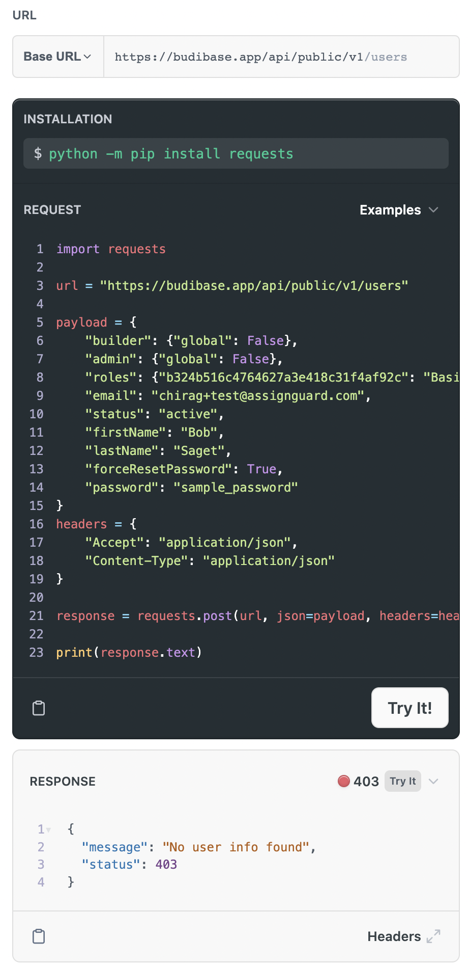 Budibase Create User API - No User Info Found · Budibase budibase ...