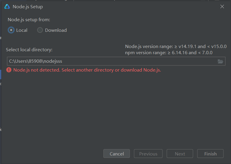 Node js not detected in the folder but i have already downloaded it in