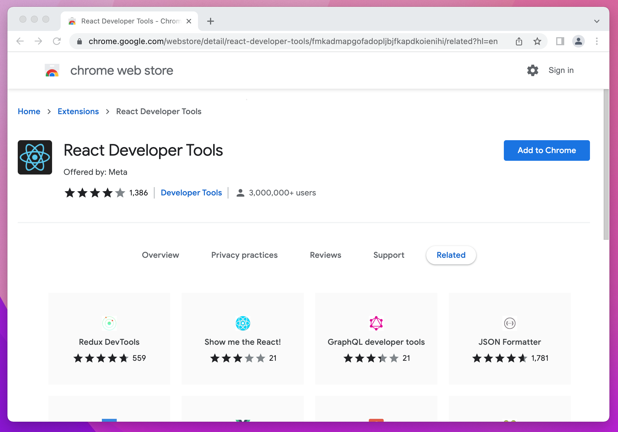 React DevTools extension for Chrome