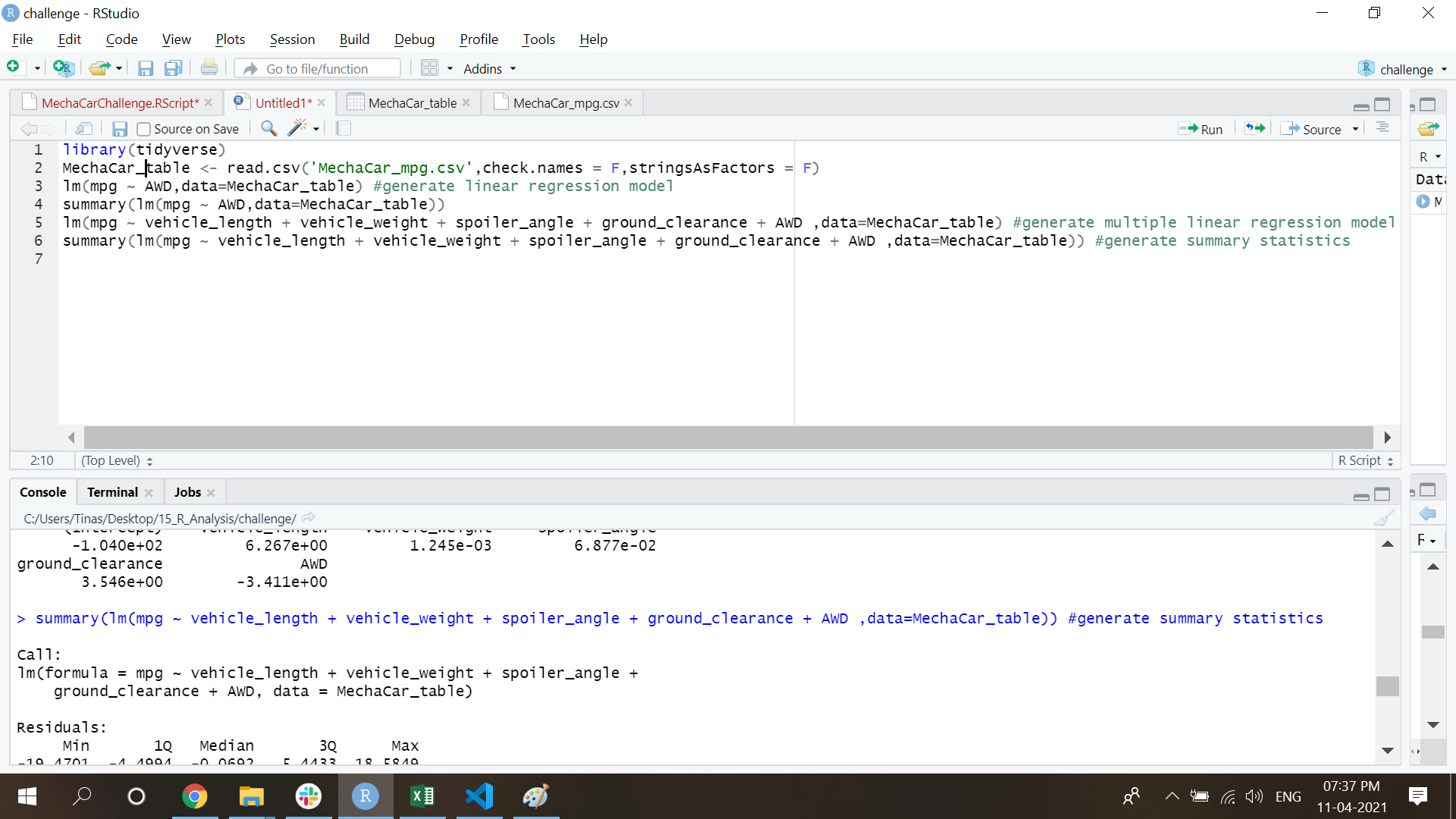GitHub - tinap1209/MechaCar_Statistical_Analysis: R Studio-Challange