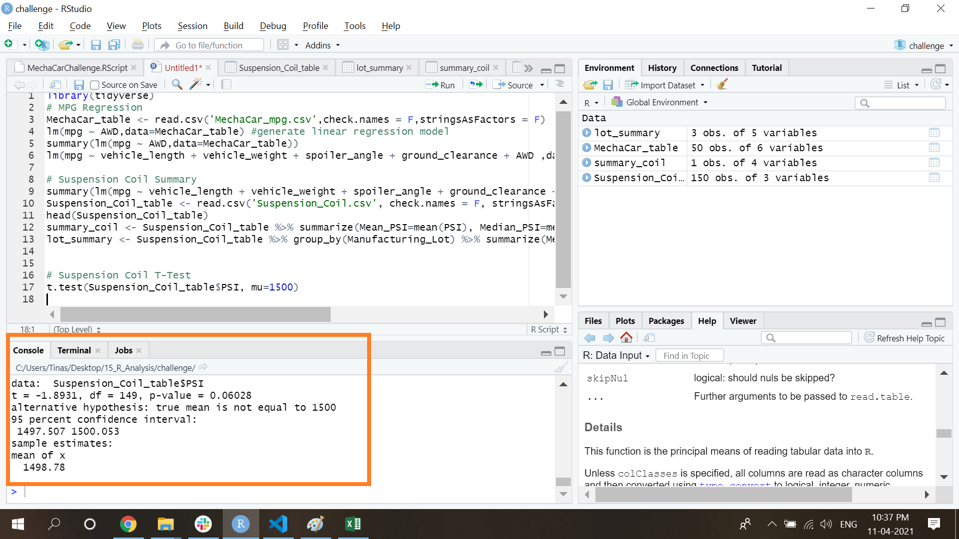 GitHub - tinap1209/MechaCar_Statistical_Analysis: R Studio-Challange
