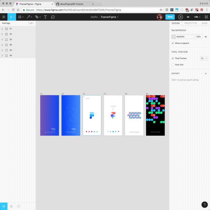 Importing Figma artwork in Framer. Images on this prototype were requested using the new Figma API.