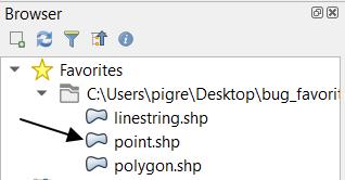 Browser Panel: Favorites, the icons for shapefiles are unique and the ...