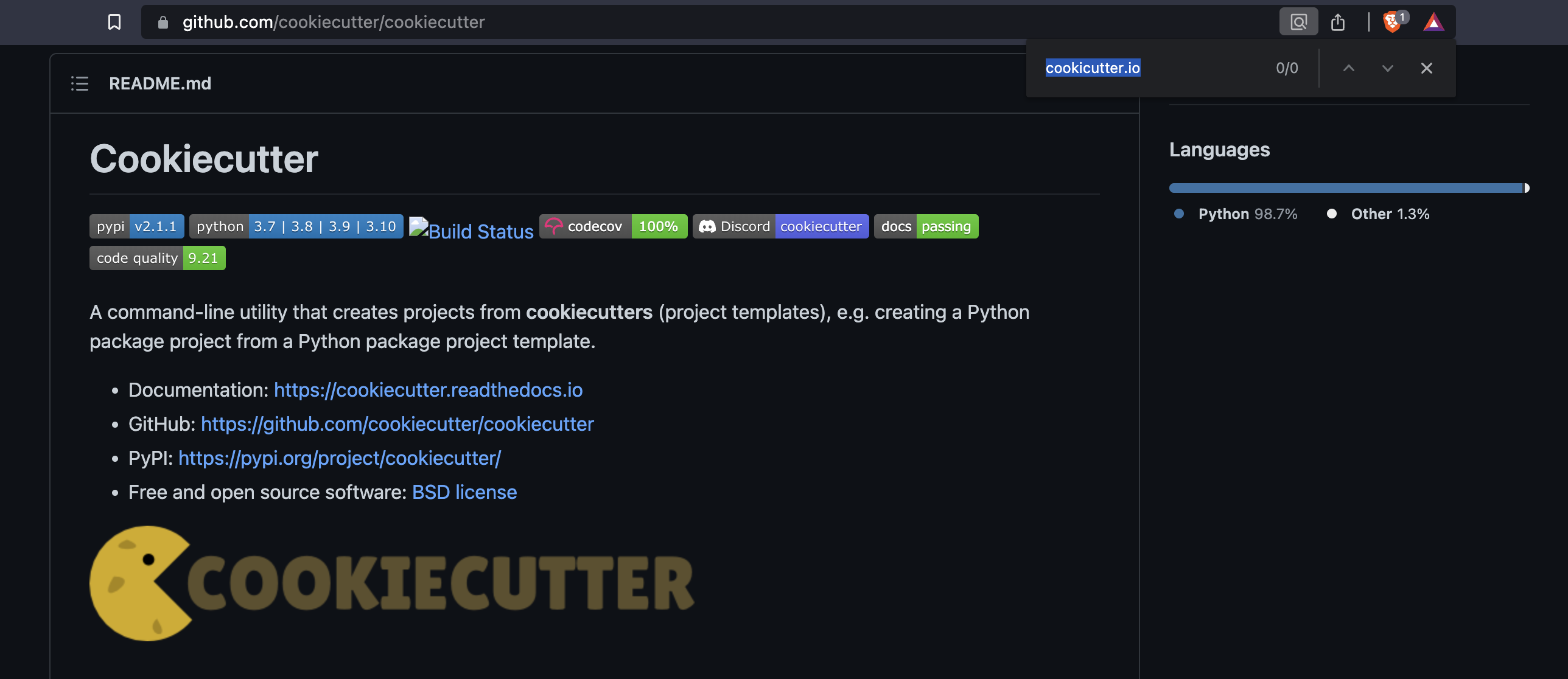 Use cookiecutter.io site as the project homepage in the github ...