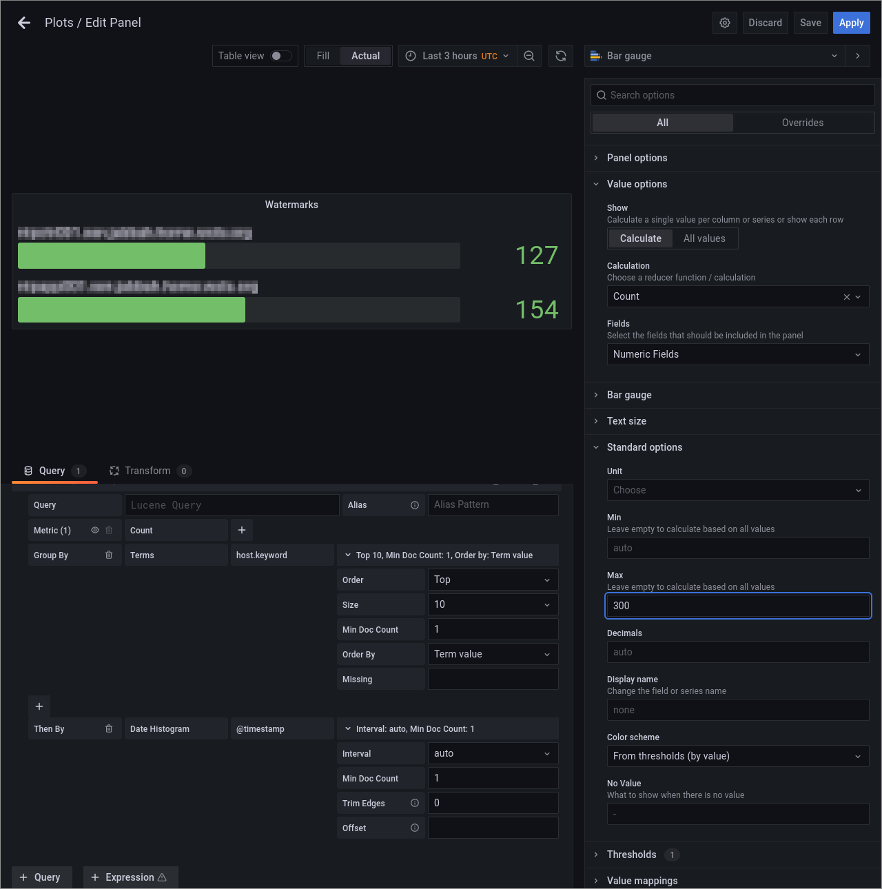 Elasticsearch Count not scaled in Bar gauge (as expected) · Issue