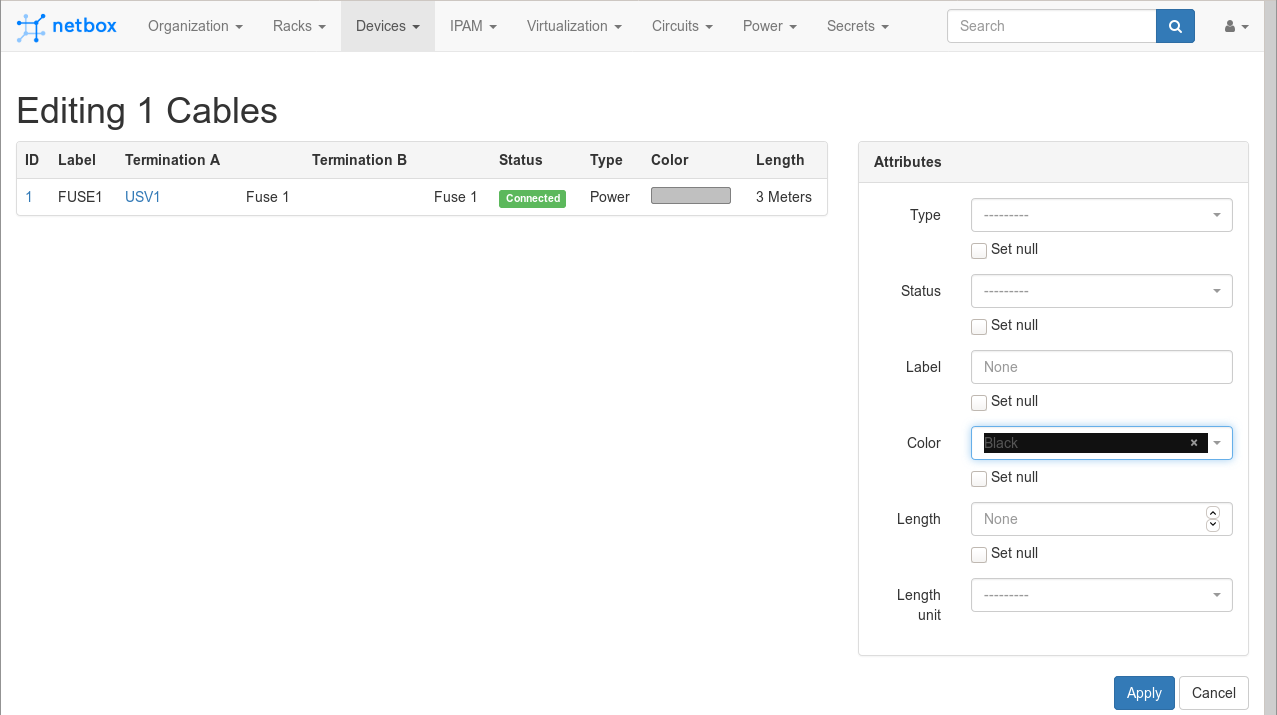 Power Feed Cable bulk edit gives failed validation · Issue 3312