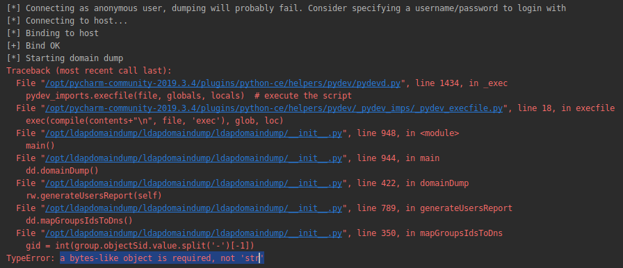 Typeerror: A Bytes-Like Object Is Required, Not 'Str' · Issue #29 ·  Dirkjanm/Ldapdomaindump · Github