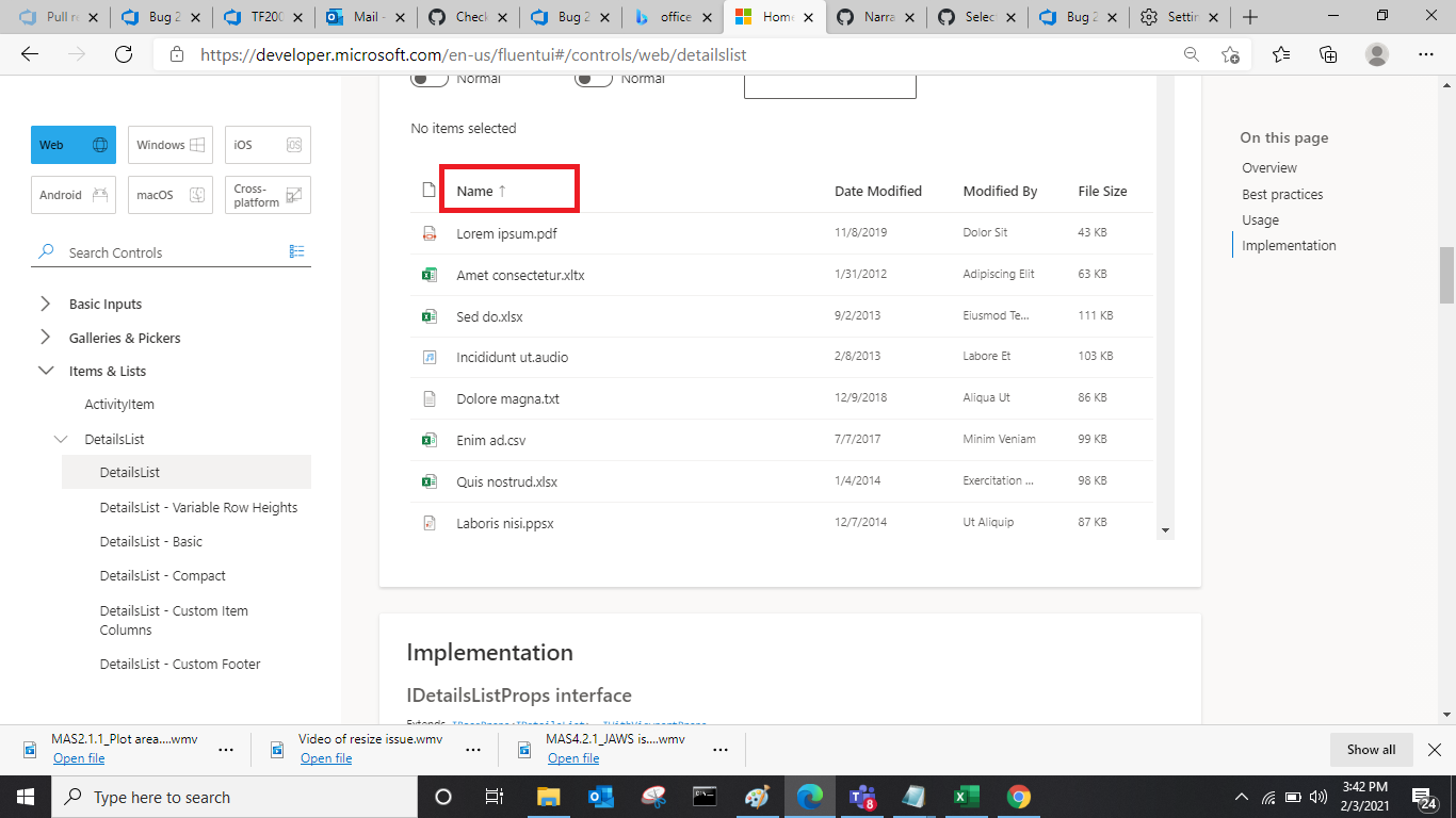 JAWS is announcing "button" as control type for "Modified" columnheader while navigating in