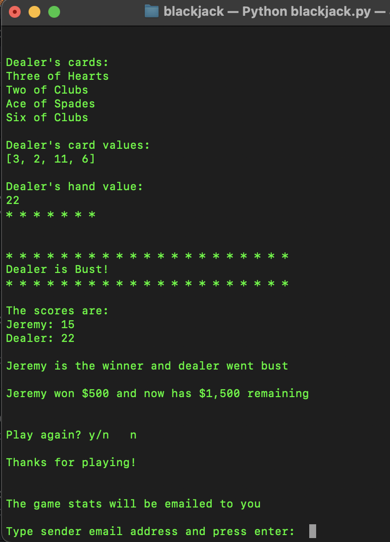 GitHub - jeremy-was/Blackjack: card game (text based)