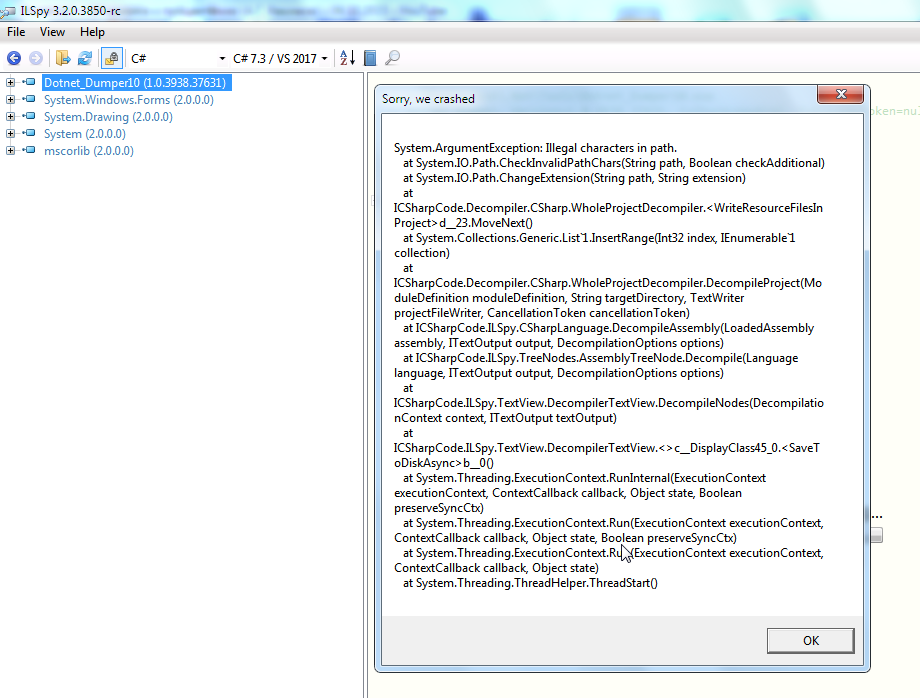 ILSpy crash on save Illegal characters in path · Issue 1187