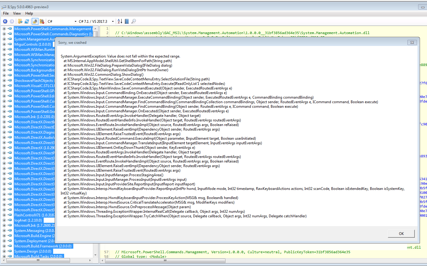 Crash on save all · Issue #1598 · icsharpcode/ILSpy · GitHub