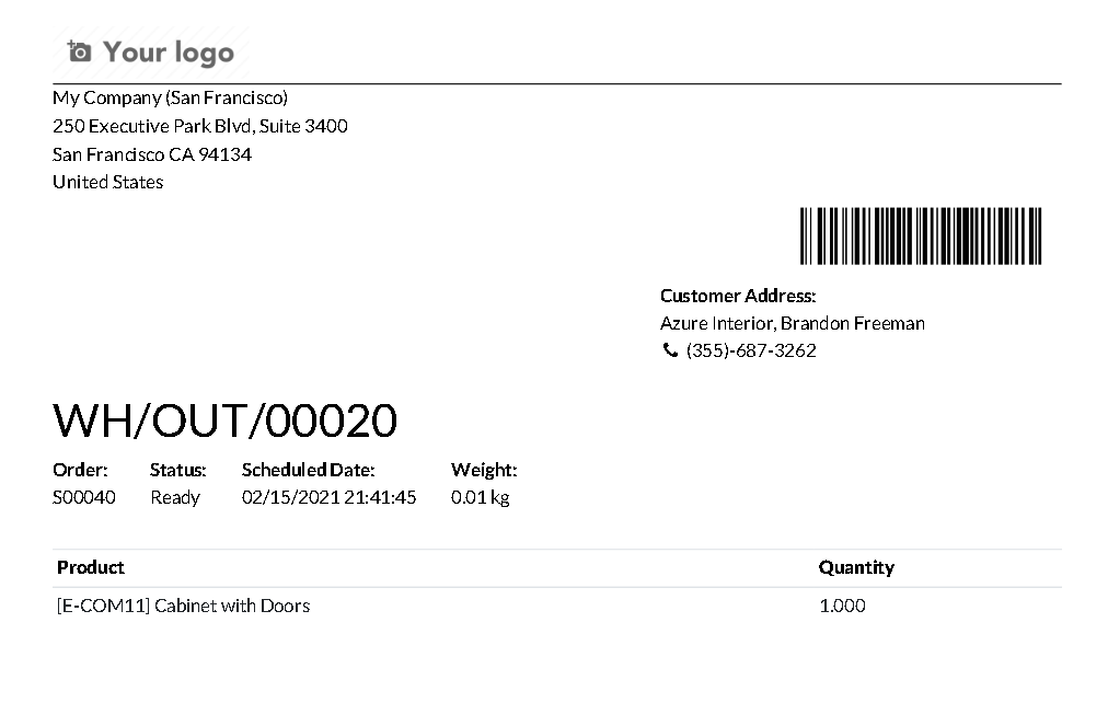 [13.0] Warehouse Address not showing on picking slip when order is