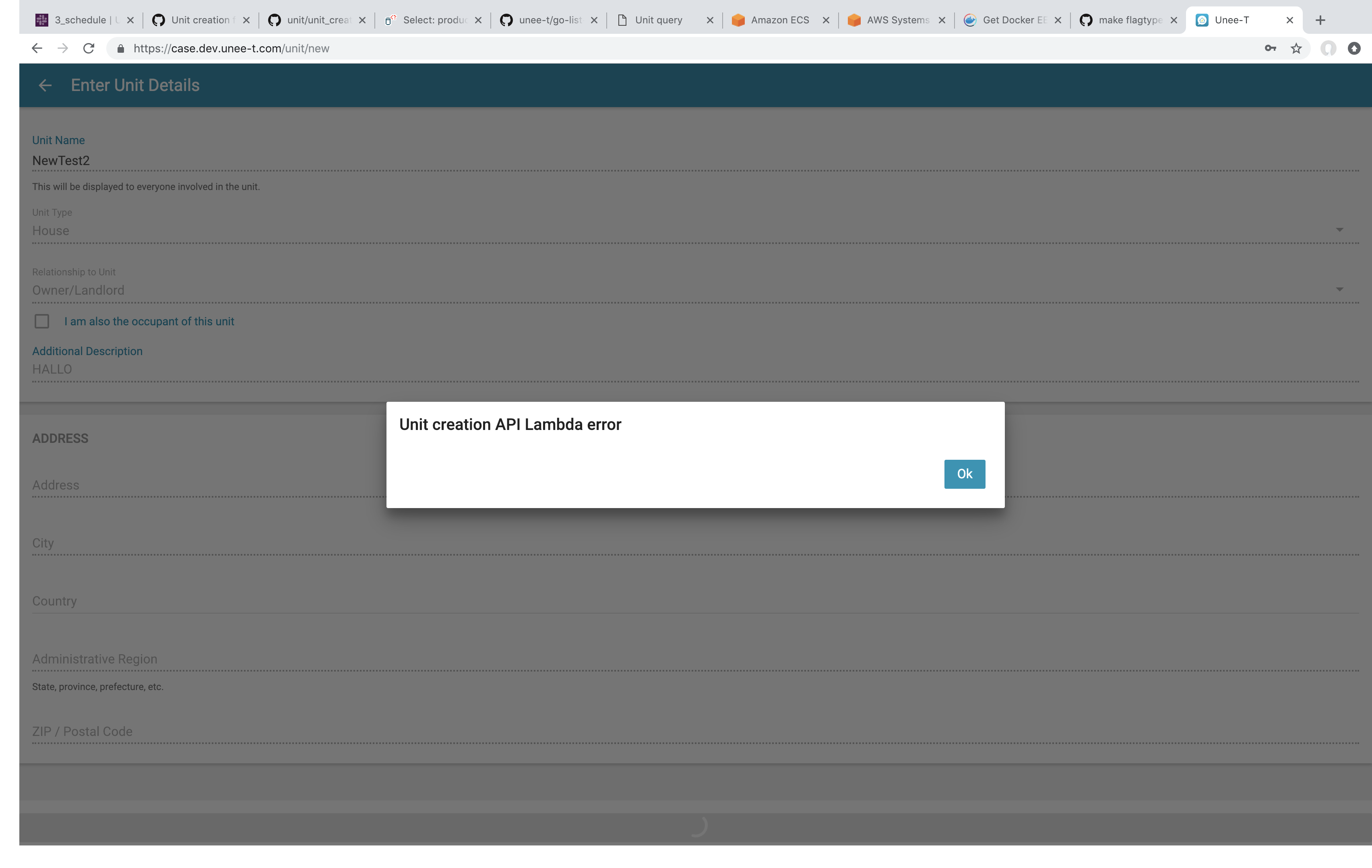 Unit creation failing Error 1048 Column 'description' cannot be null
