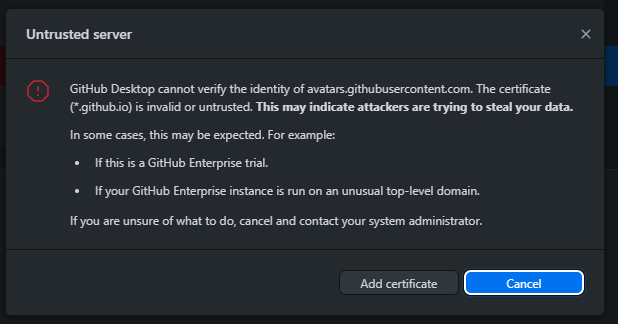 Certificate mismatch · Issue #16374 · desktop/desktop · GitHub