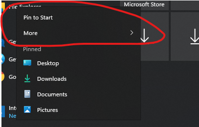 Windows 10 Start menu context menu missing icons for actions at the top ...