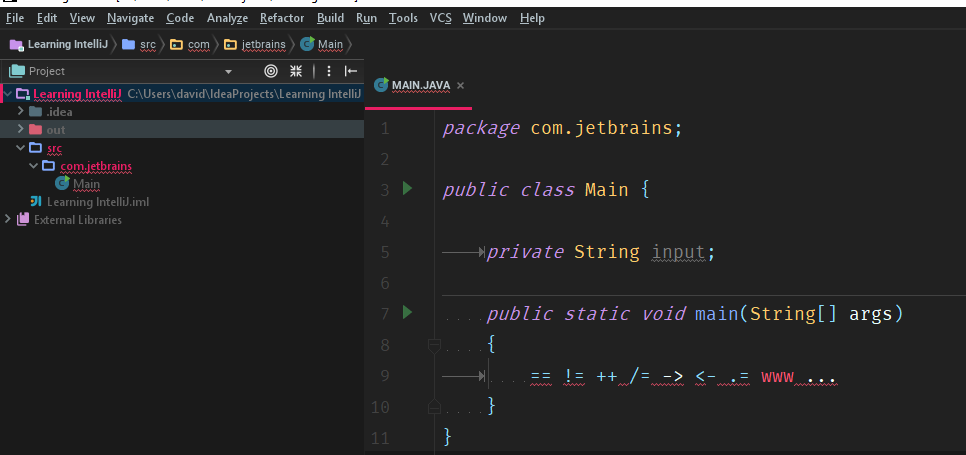 2017-11-26 09_12_51-learning intellij - c__users_david_ideaprojects_learning intellij - main java