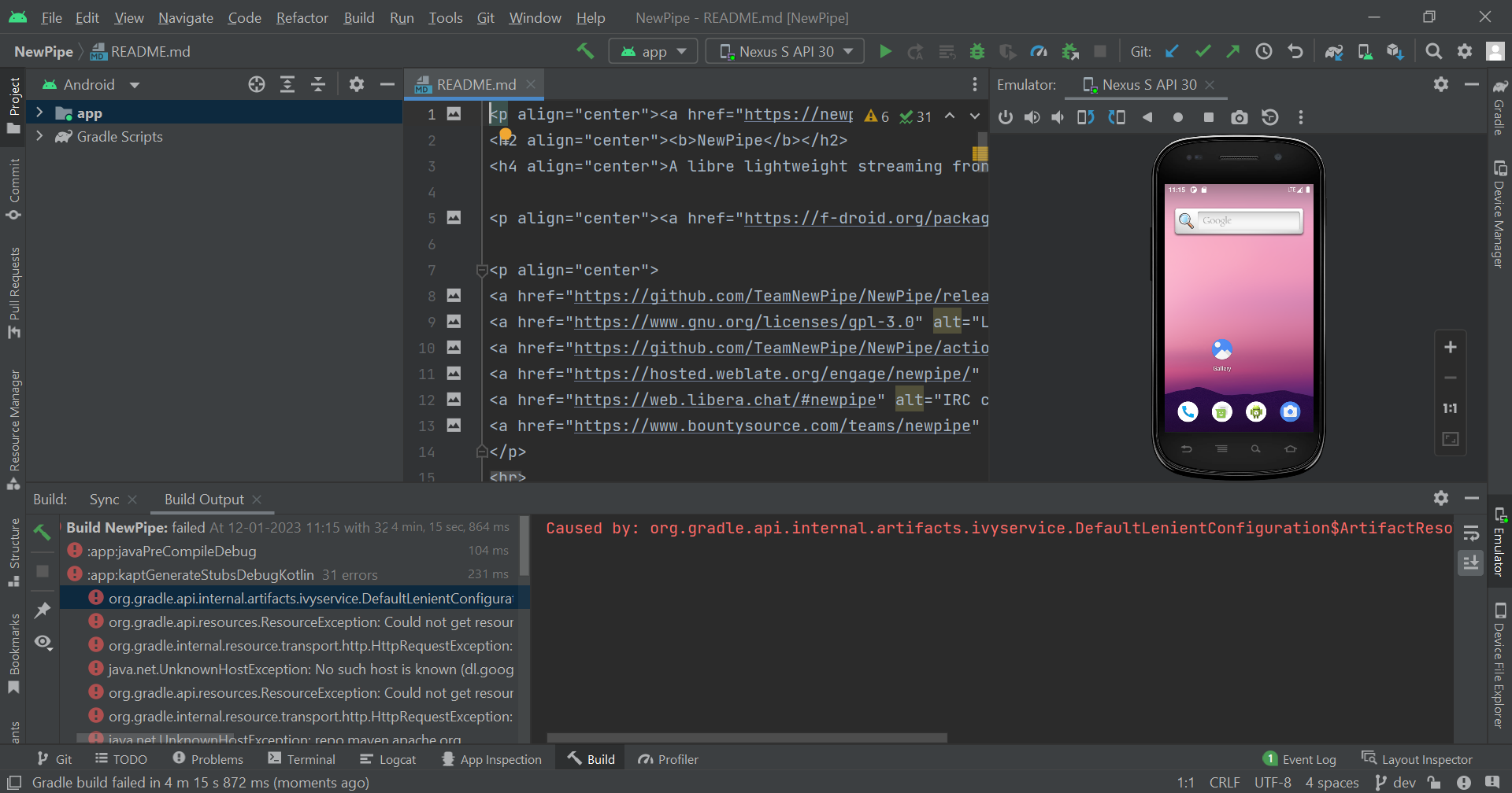 Build Failed in Android Studio. · Issue #9670 · TeamNewPipe/NewPipe ...