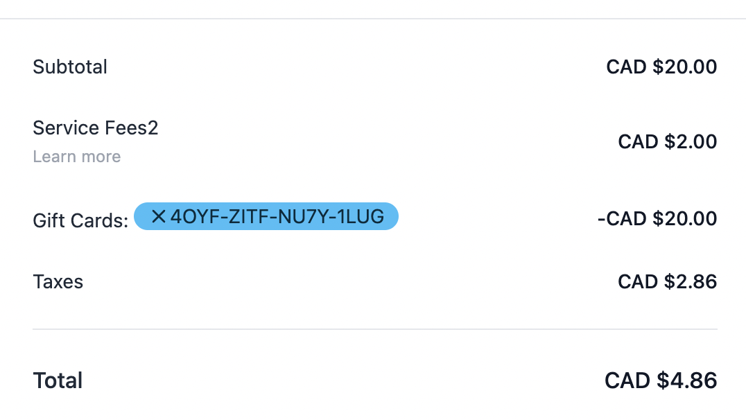 Gift card being applied inconsistently in cart and order (cart is