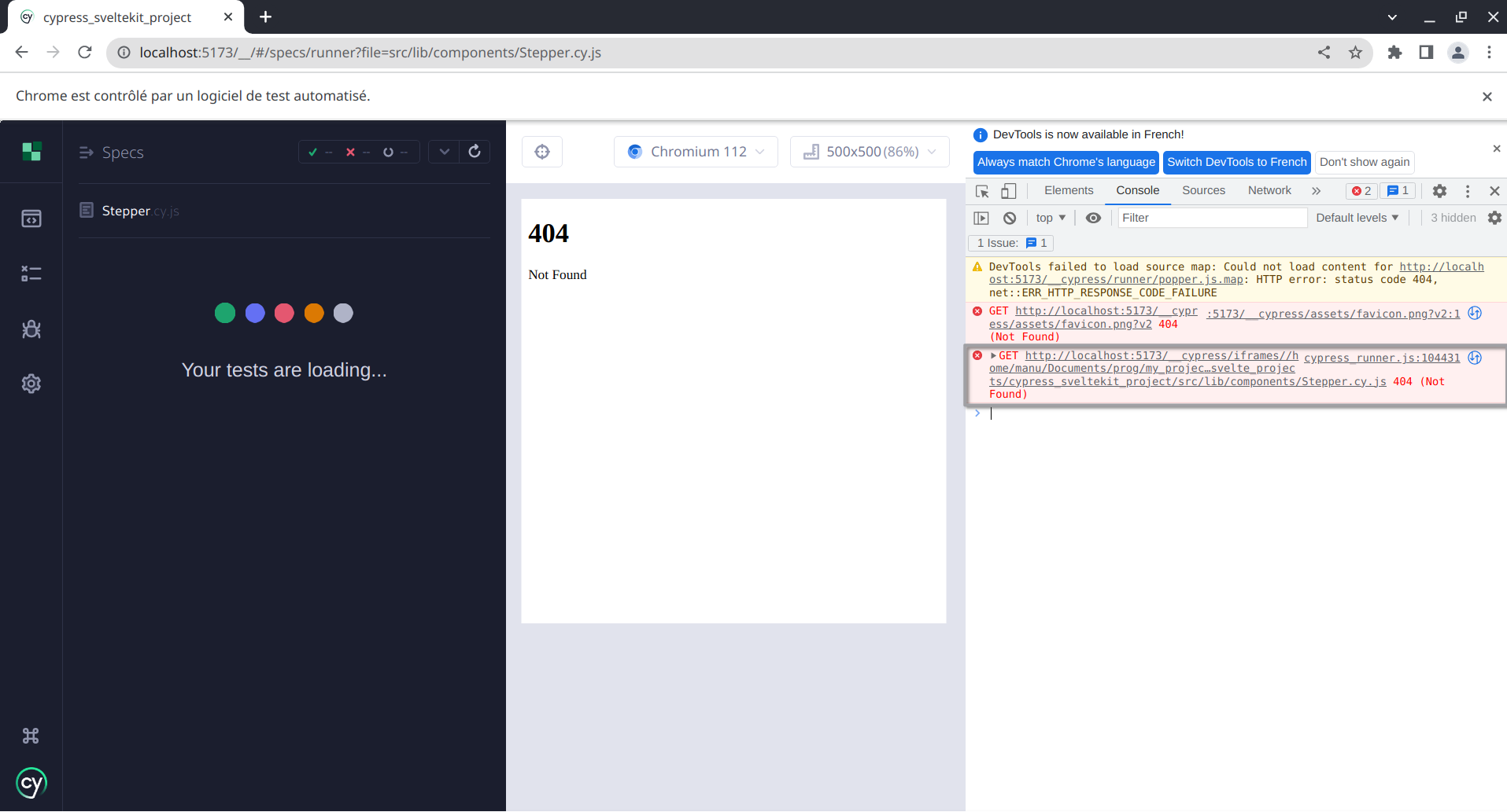 Component tests are not started with message "Your tests are loading