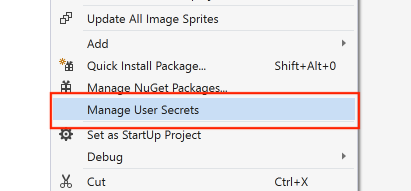 Manage user secrets in Visual Studio