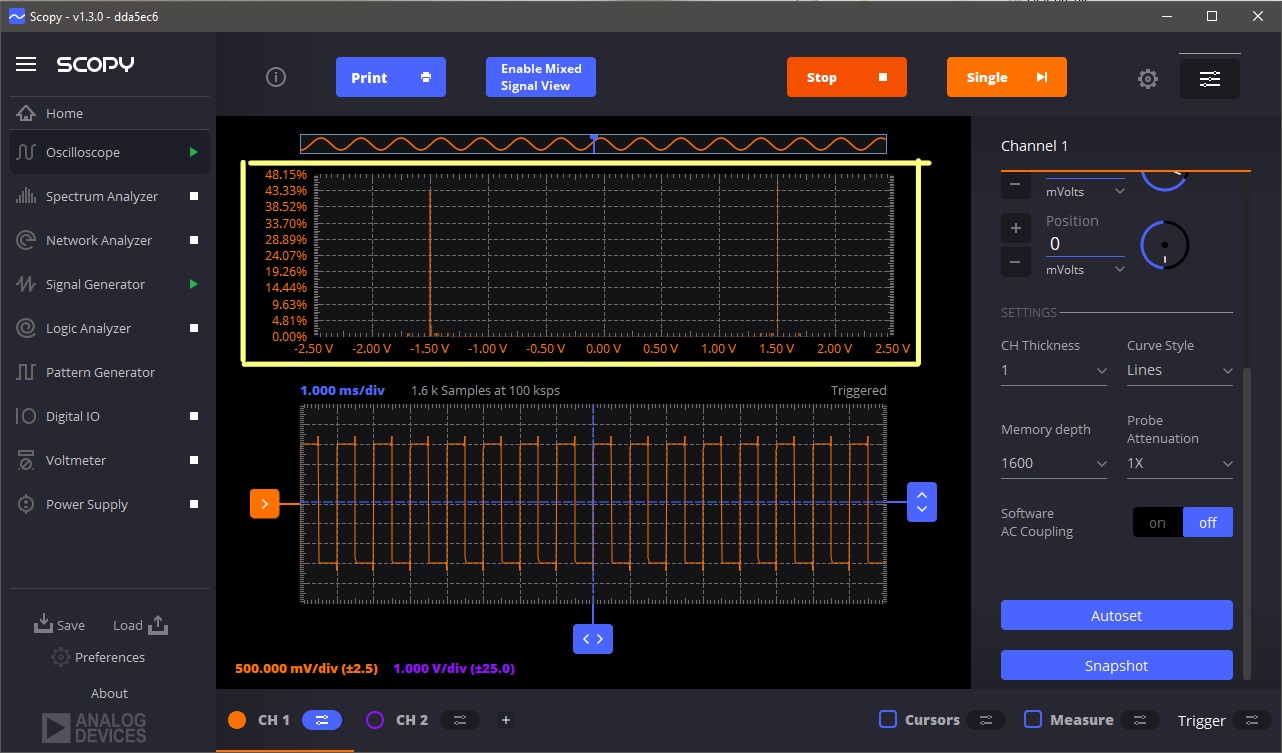 Oscilloscope Histogram vertical axis is compressed even at increased