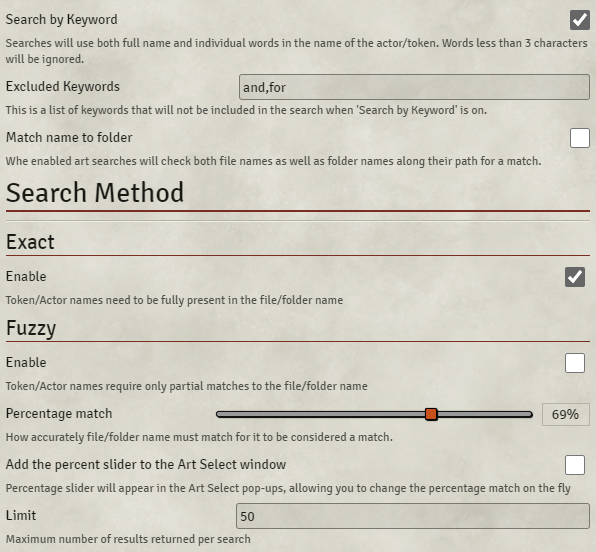 Search Algorithm Settings