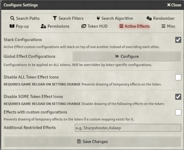 Active Effect Settings