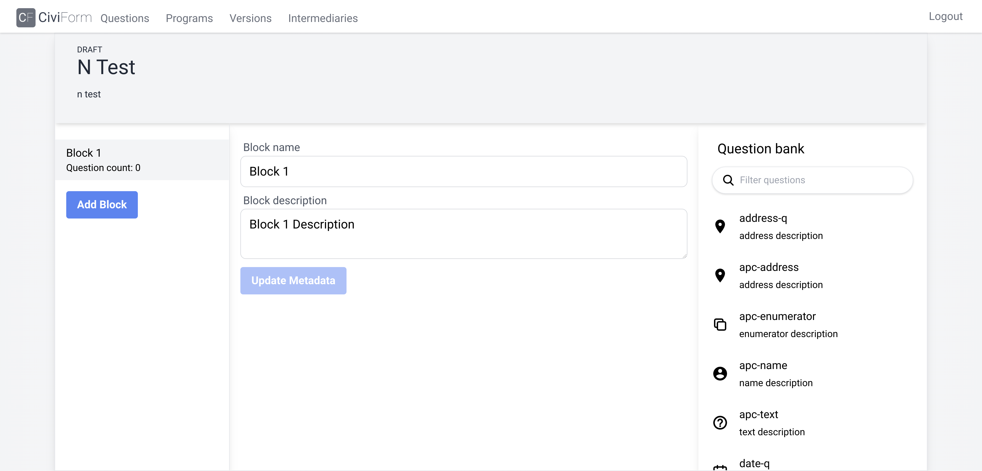 Filtering the list of questions in the Form Builder causes the sidebar