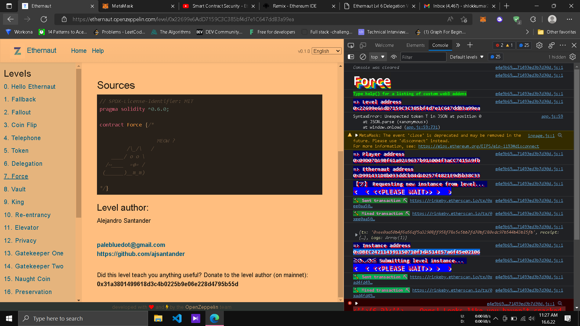Error in progress · Issue #364 · OpenZeppelin/ethernaut · GitHub