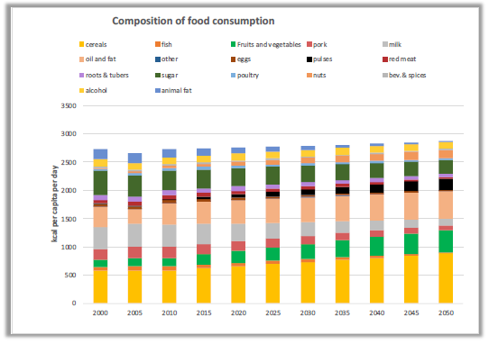 Figure 13. Average daily food intake per capita per food group at the national level