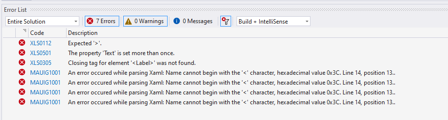 XAML parser errors are formatted incorrectly, so navigating to XAML ...