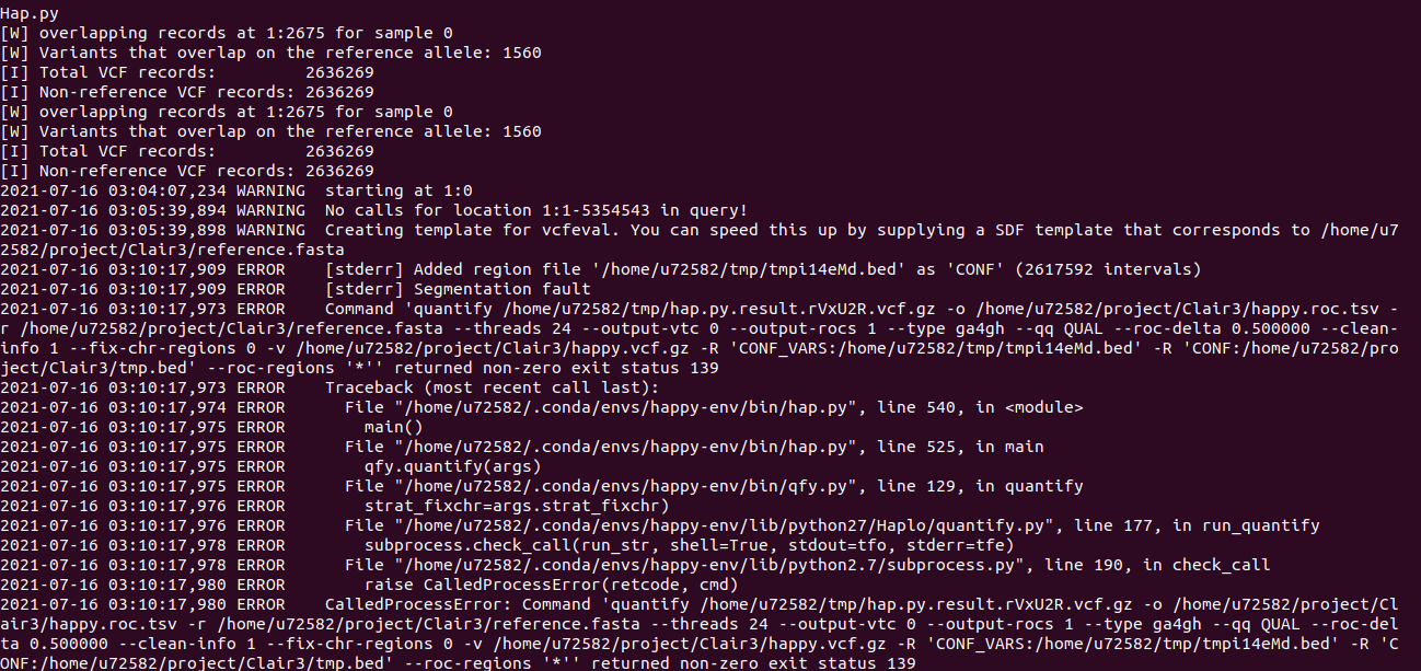 Segmentation fault while running hap.py · Issue #39 · HKU-BAL/Clair3 ...