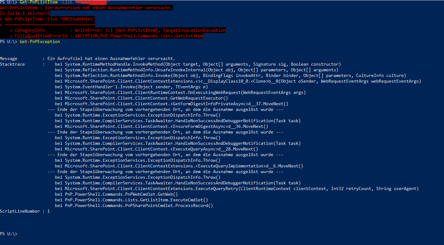 TargetInvocationException when trying to GetPNPListItem · Issue 1797 · pnp/powershell · GitHub