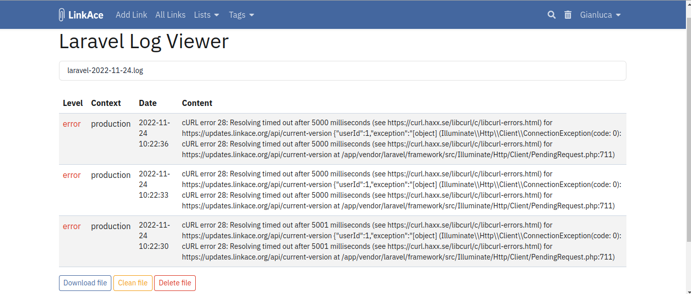Could not check updates · Issue #576 · Kovah/LinkAce · GitHub