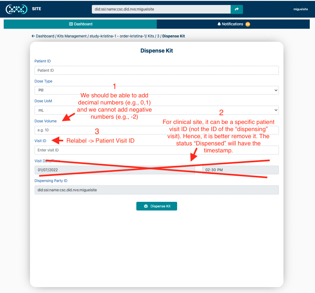 [SITE] Three changes/updates in the form when dispensing kit · Issue ...