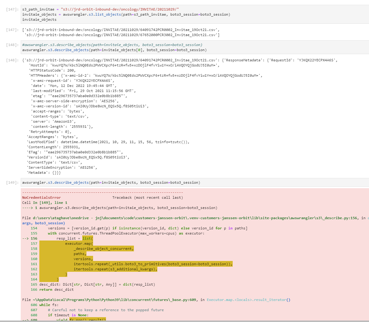 `NoCredentialsError Unable to locate credentials` with `s3.describe