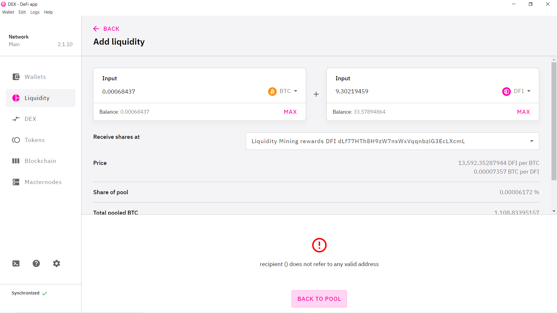 Defi LM issue