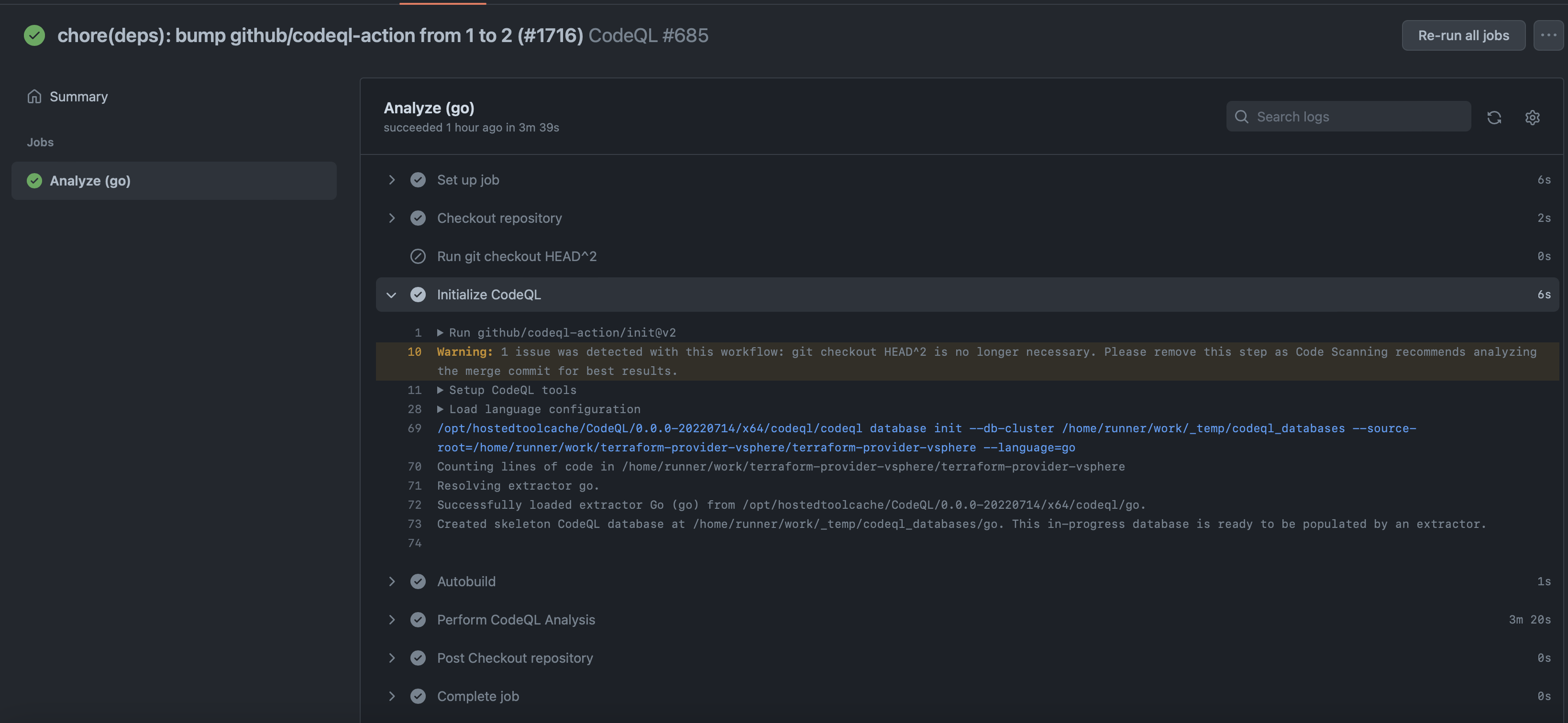 Warning on GitHub Action `github/codeqlaction` in `.github/workflows