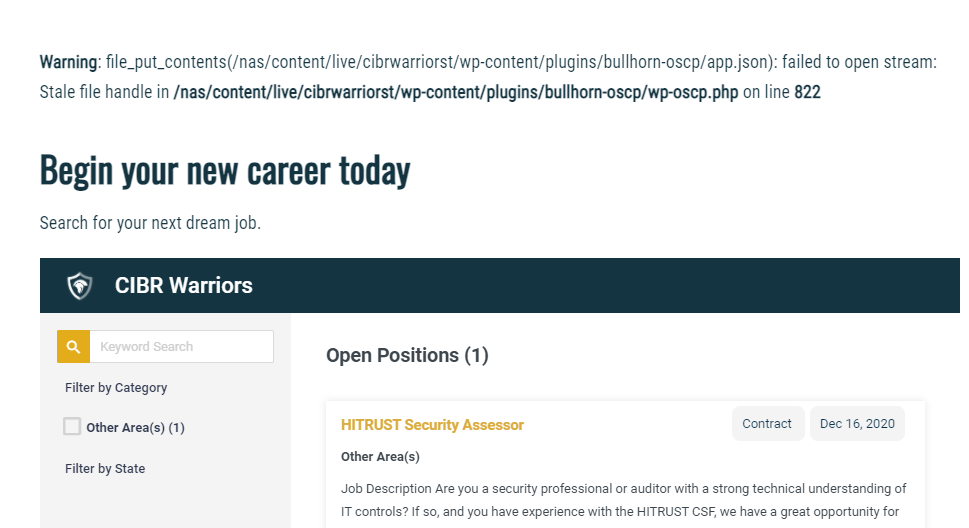 Error message with Career Widget upon page load · Issue 367 · bullhorn