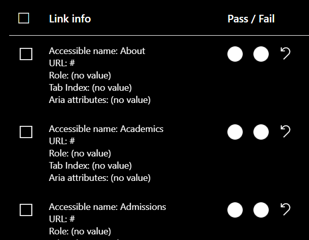 screenshot of radio buttons in assessment