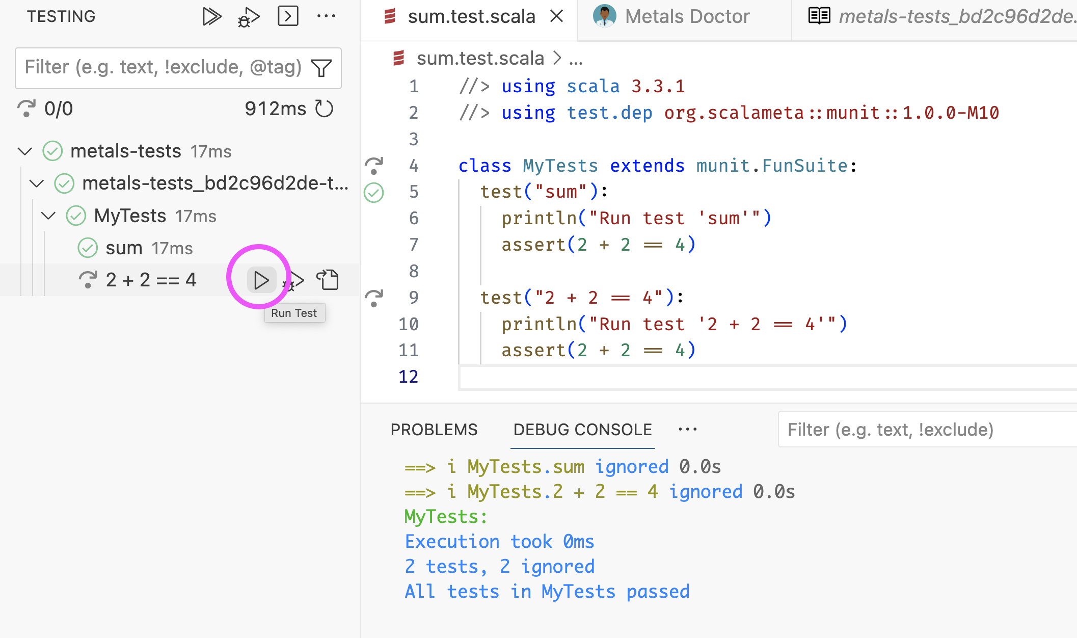 Can't run test with special characters · Issue 5670 · scalameta/metals