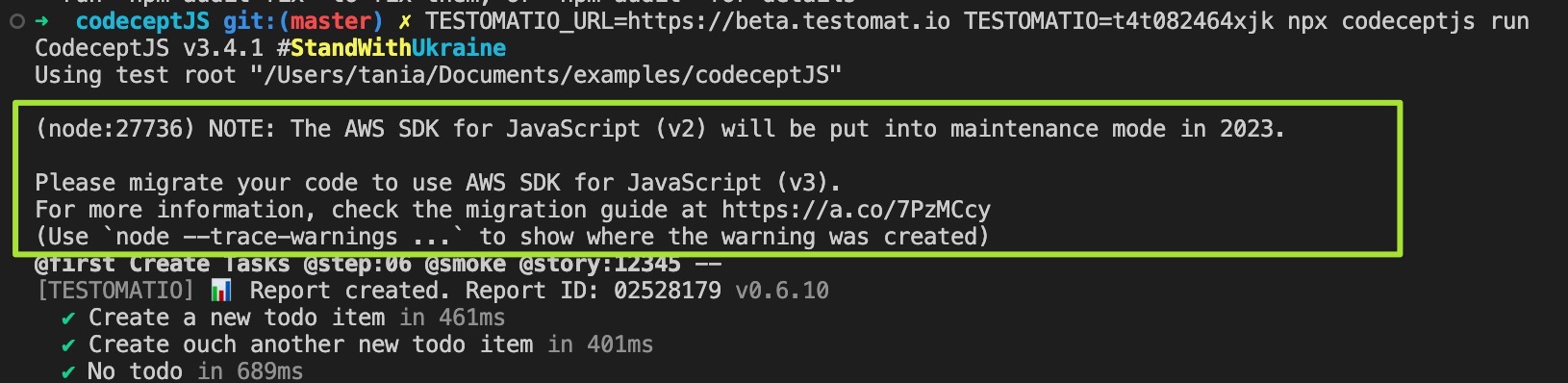 Please migrate your code to use AWS SDK for JavaScript (v3) when ...