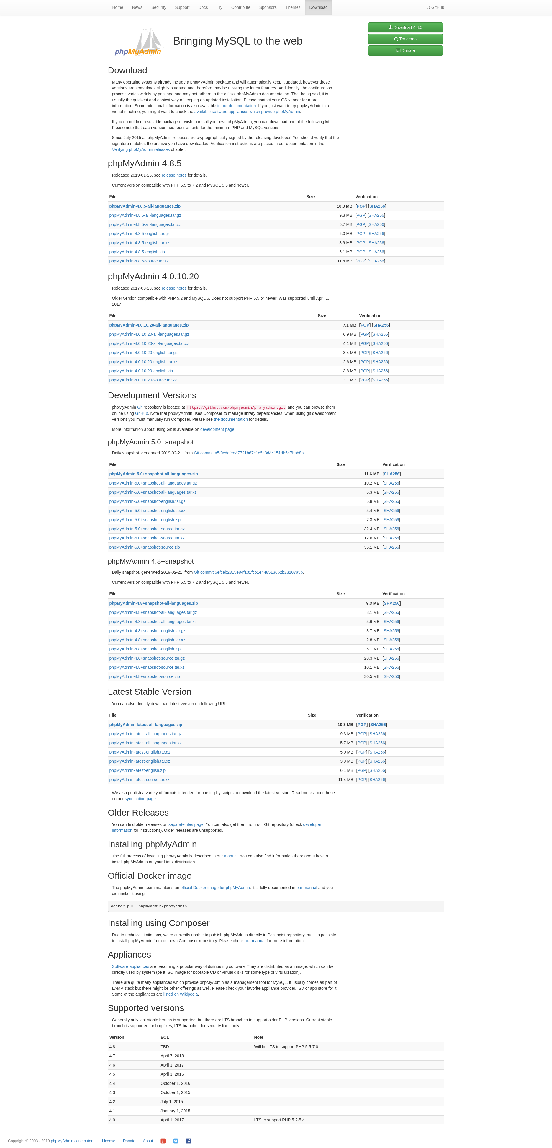 Drop unsupported phpMyAdmin 4.0 download · Issue #15005 · phpmyadmin ...