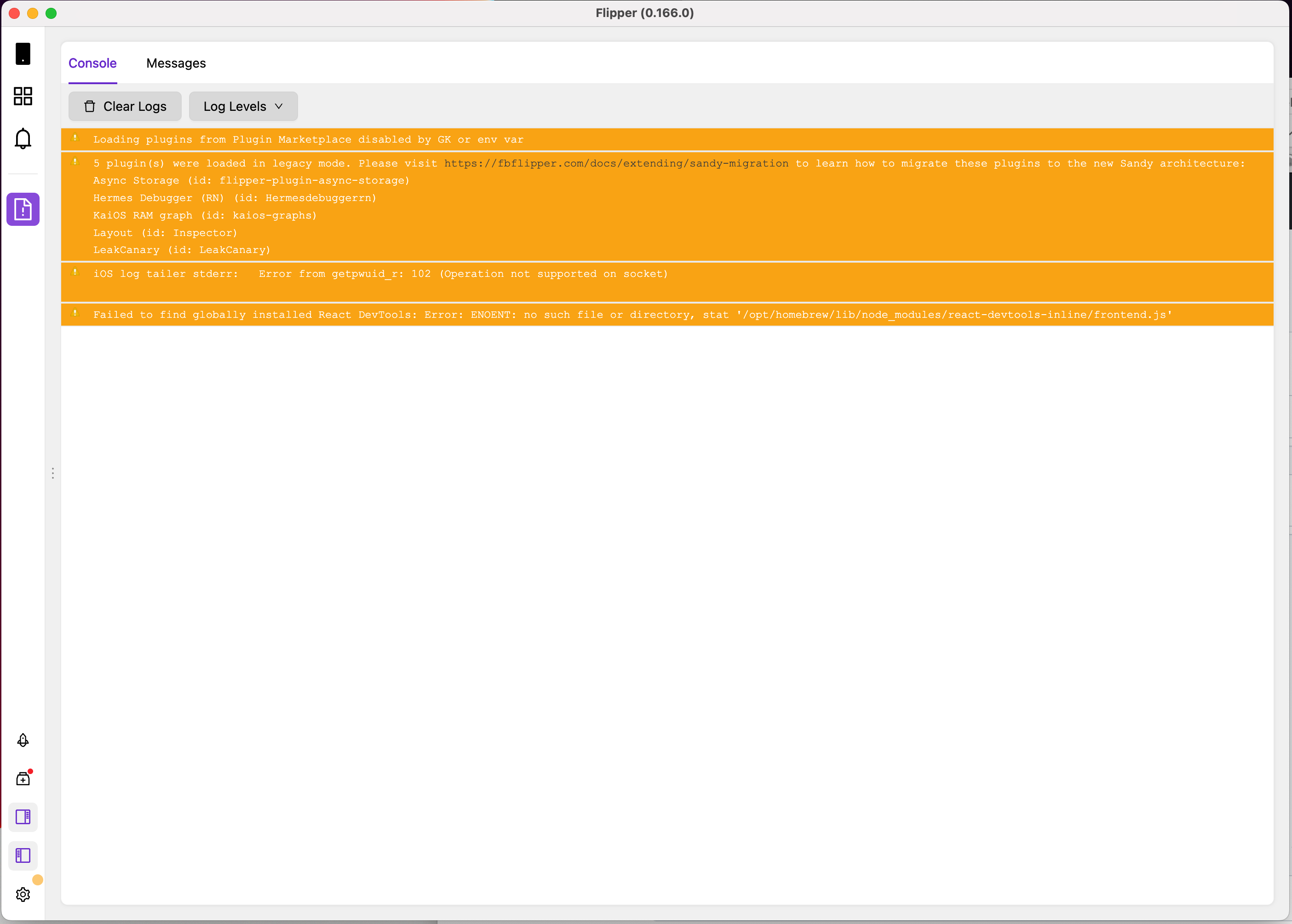 Latest Flipper 0.166 with a freshly setup RN project not working